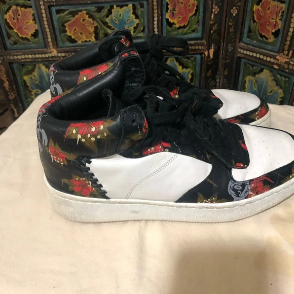 COACH C210 LEATHER WILD LILY FLORAL MID TOPS SIZE 8 - Picture 3 of 7